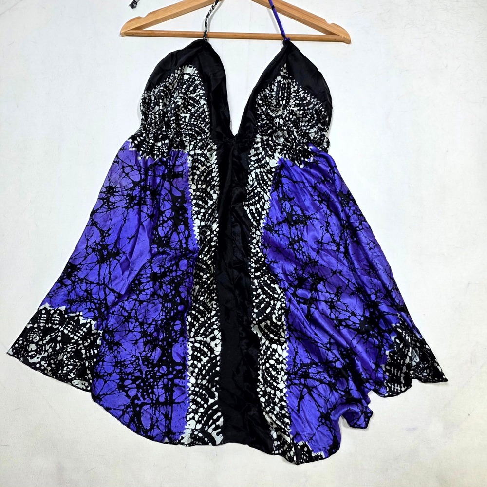 Advance Apparels Halter Dress Womens Free Size Purple Silk Batik Mini Boho Rave